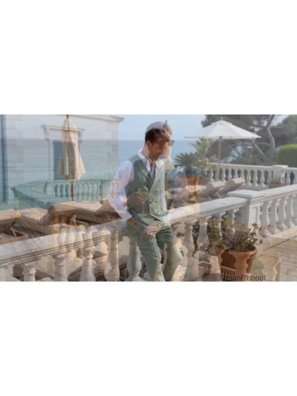 Men's Linen Suit 2 Piece Lightweight Vest & Pants Slim Fit Peak Lapel Wedding